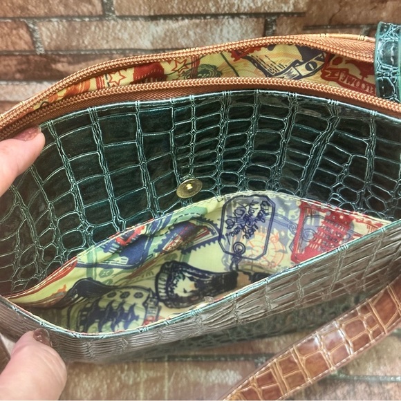 Samantha Brown Green and Brown Crocodile Embossed Bag Crossbody - Picture 6 of 11